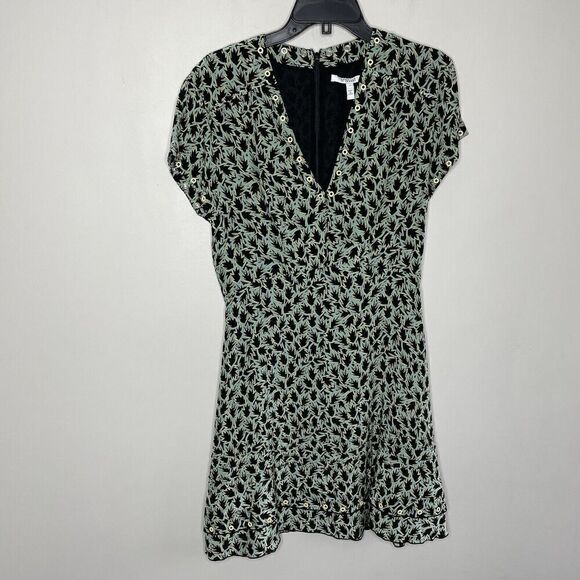 DEREK LAM 10 Crosby Dress Womens 8 Green Grommet Detail V-Neck Silk Blend Lined - Picture 2 of 12